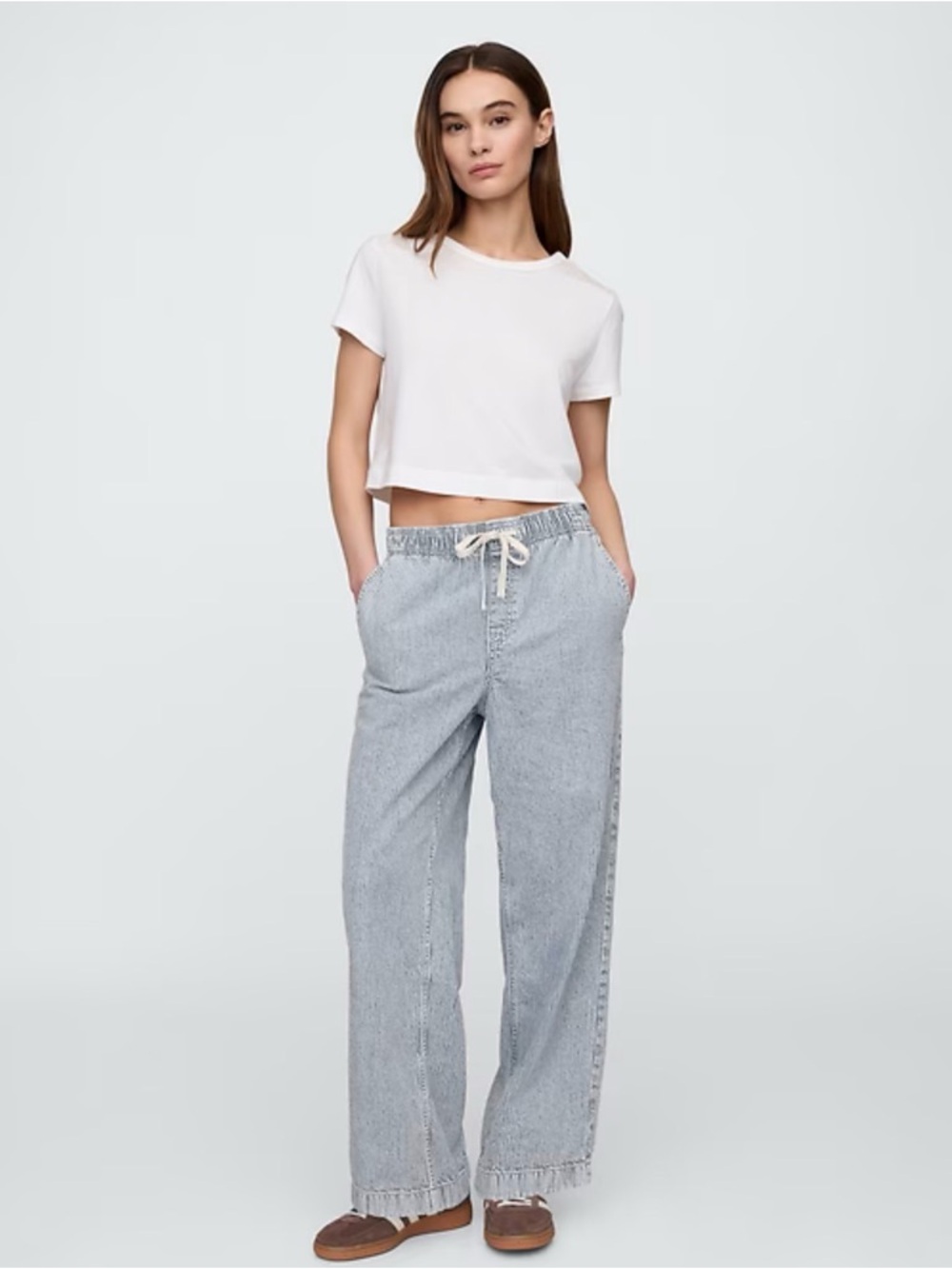 GAP Striped Pull On Denim Pants XL Drawstring Waist Relaxed Lounge Casual NWT